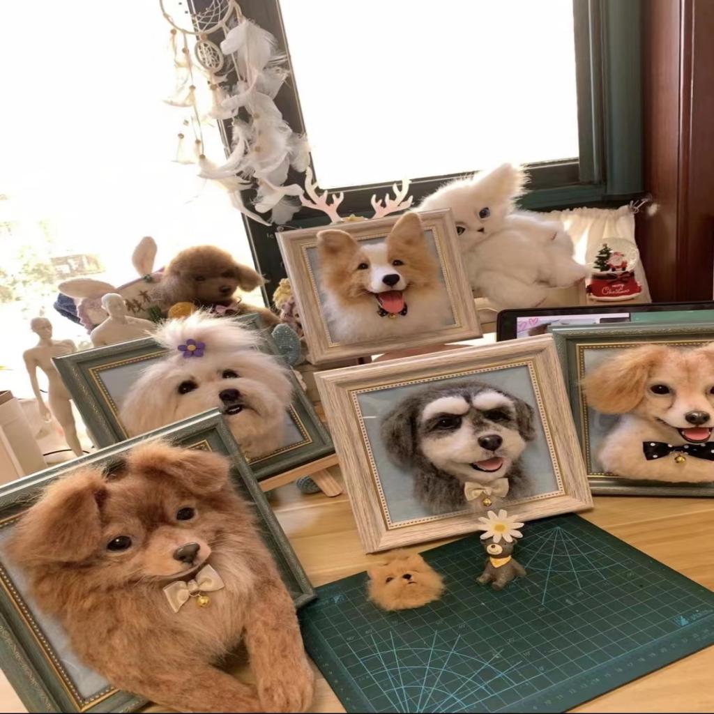 Custom Pet Wool Felt Portrait – Half Body Framed Sculpture
