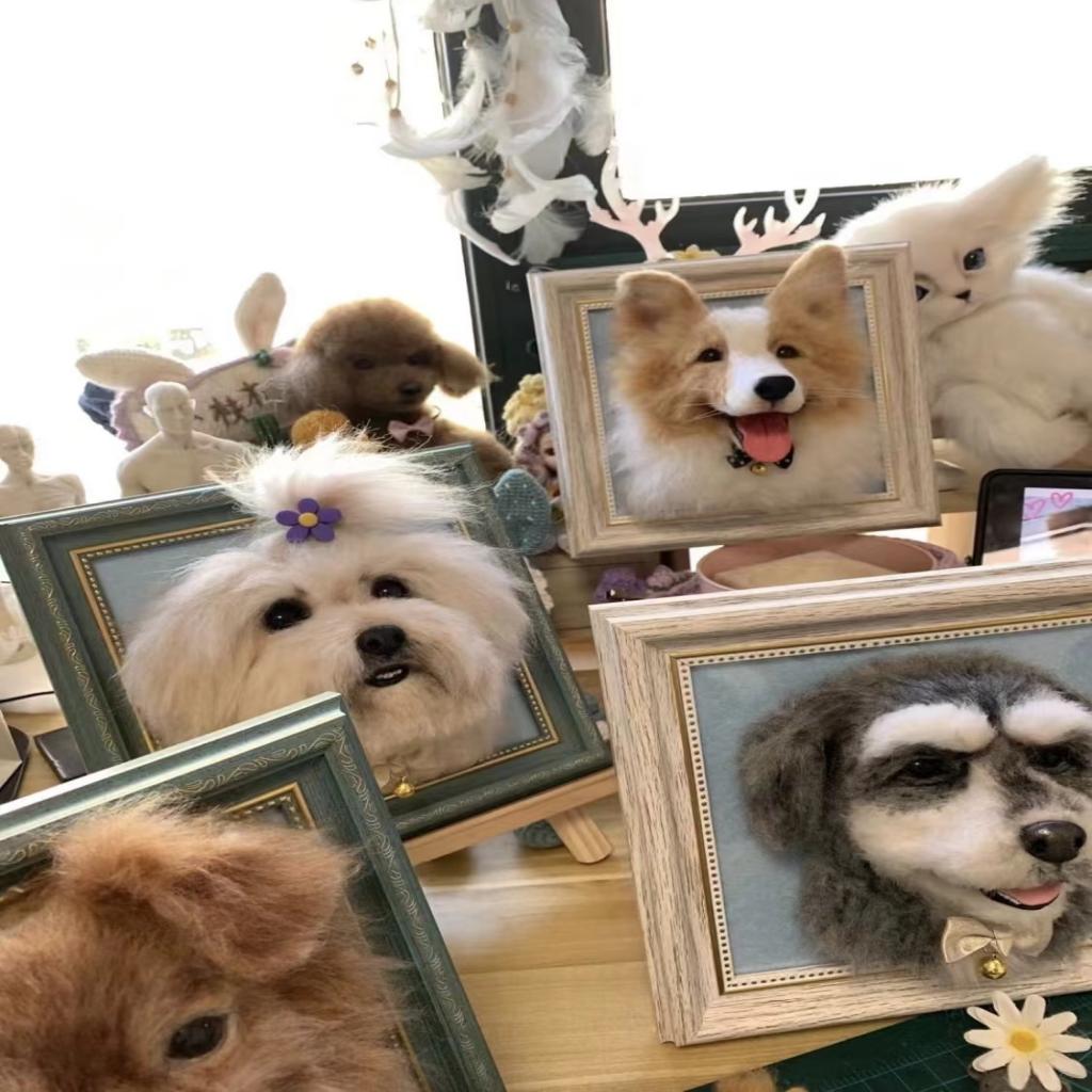 Custom Pet Wool Felt Portrait – Half Body Framed Sculpture