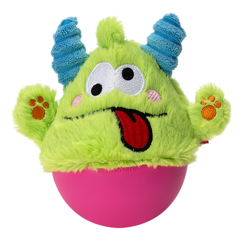 Green Little Monster Plush Tumbler Squeaker Dog Toy – Self-Righting Interactive Toy