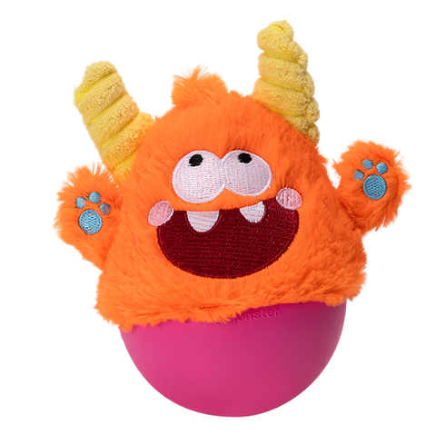 Orange Little Monster Plush Tumbler Squeaker Dog Toy – Self-Righting Interactive Toy