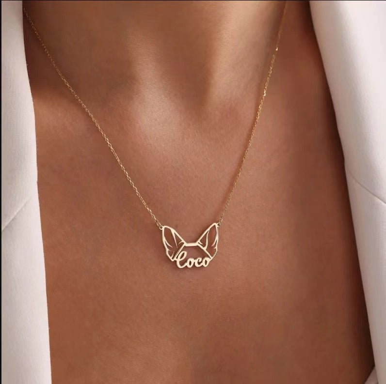 Custom Pet Ear Necklace with Pet Name