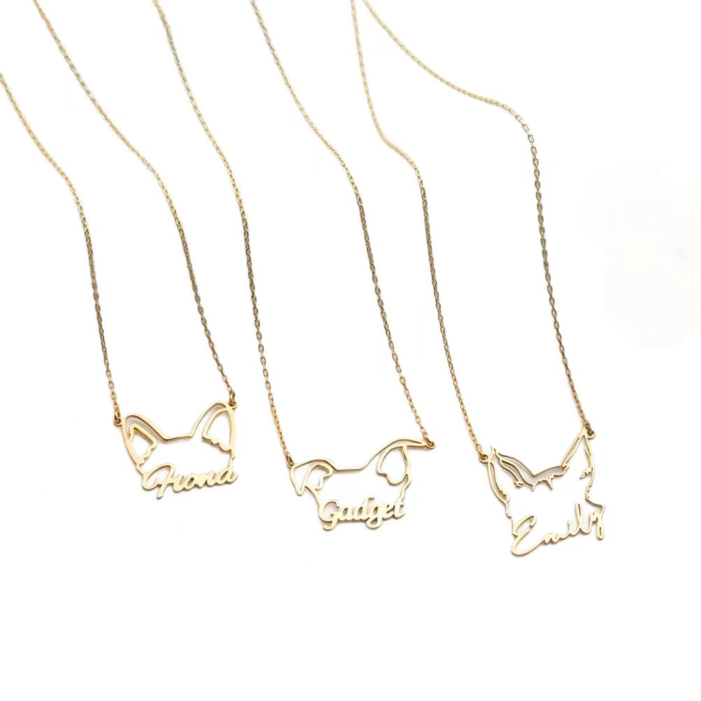 Custom Pet Ear Necklace with Pet Name