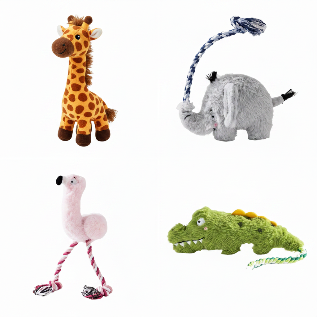Plush Zoo Animals Dog Toy Bundle - All 4 Safari Friends