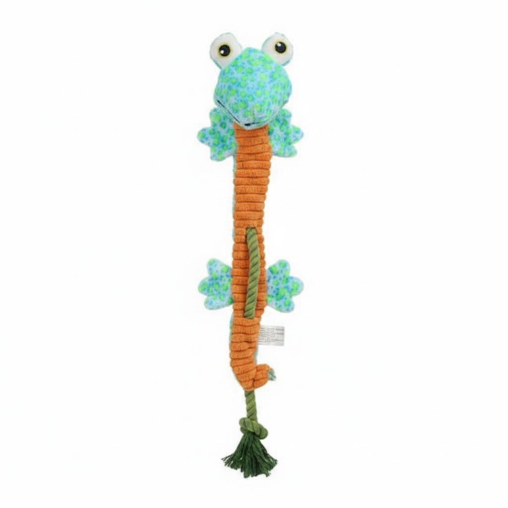 Blue Lizard Squeaker Rope Dog Toy by Furryo Studio
