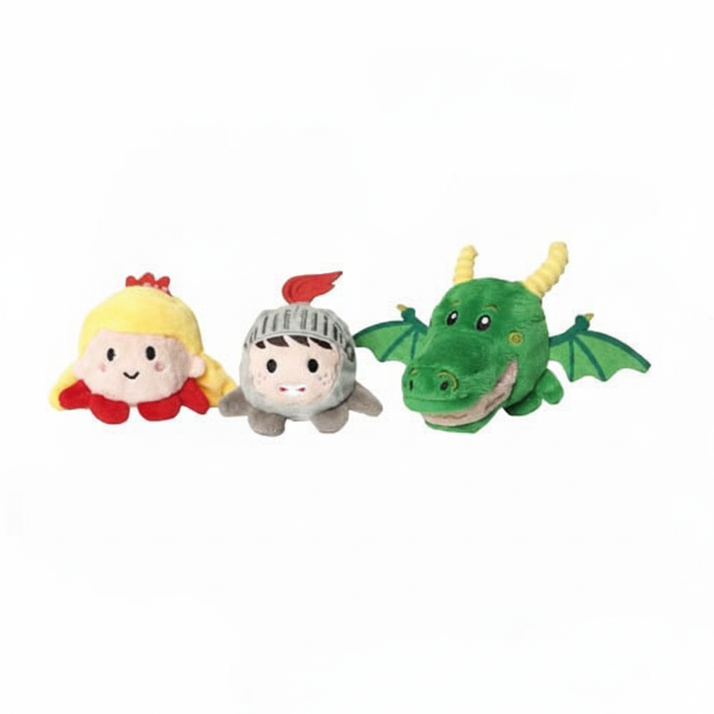 QMonster Fairy Tale Plush Squeaker Dog Toy Set – Princess, Warrior, Ajatar Dragon