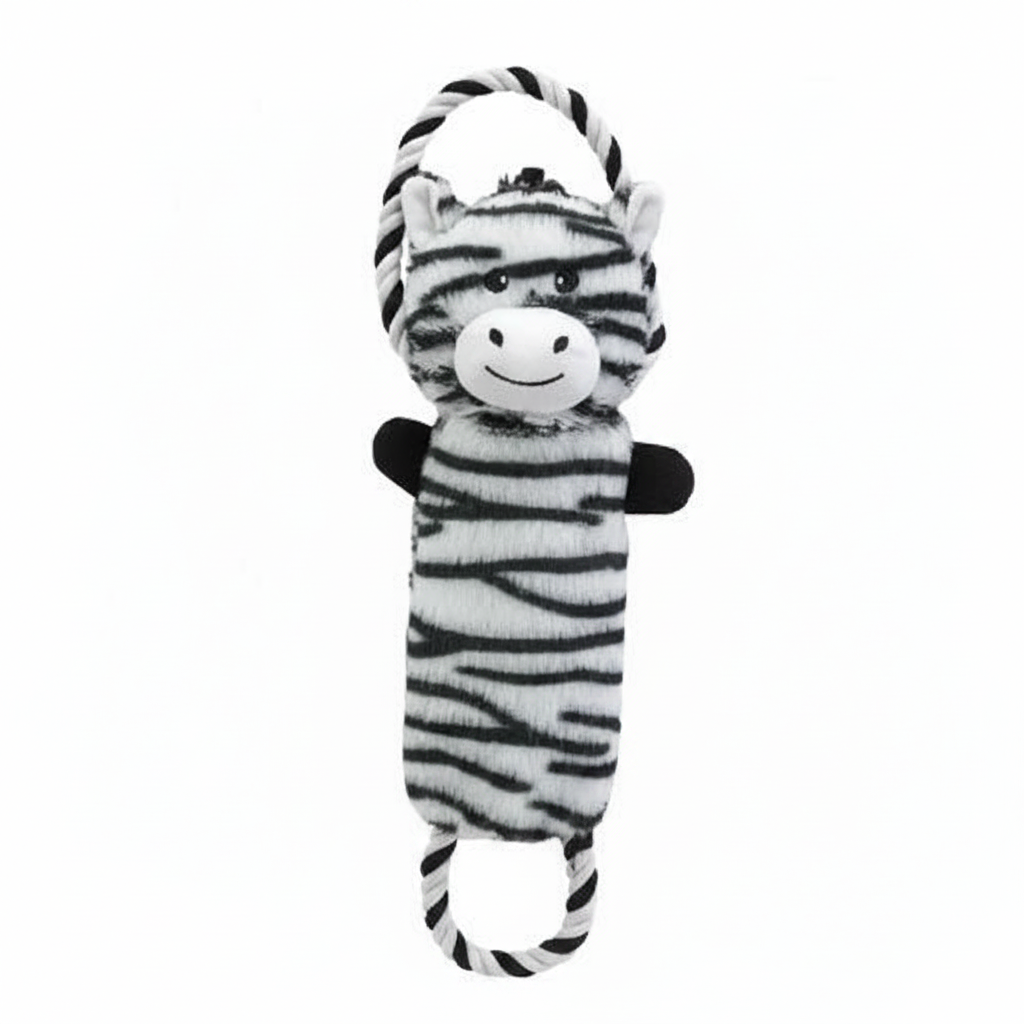 Plush Zebra Crinkle Squeaker Rope Dog Toy