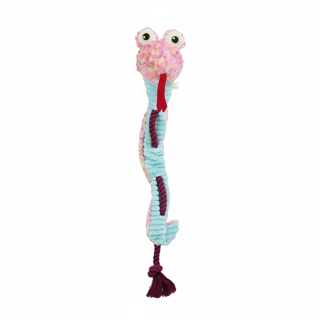 Pink Snake Squeaker Rope Dog Toy by Furryo Studio