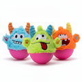 QMonster Little Monster Plush Tumbler Squeaker Dog Toy Set – Blue, Green, Orange