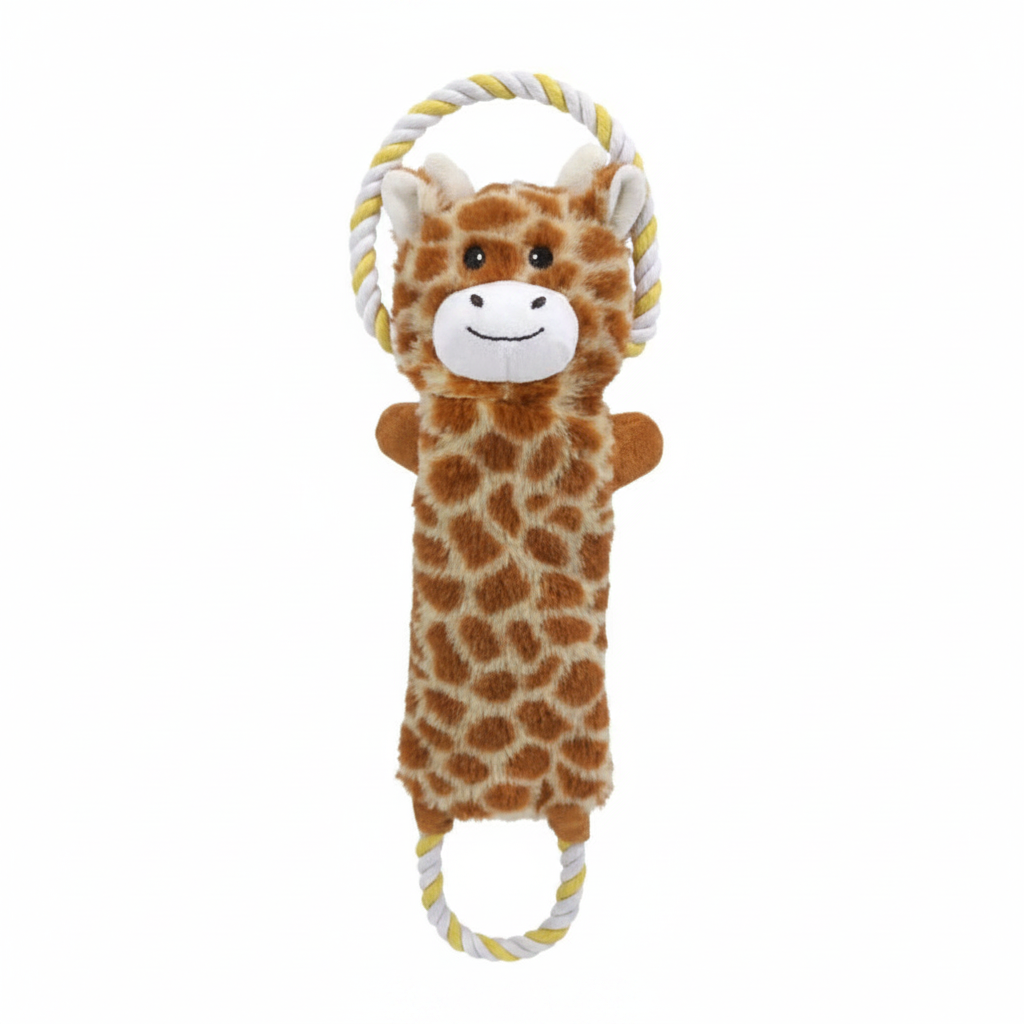 Plush Giraffe Crinkle Squeaker Rope Dog Toy
