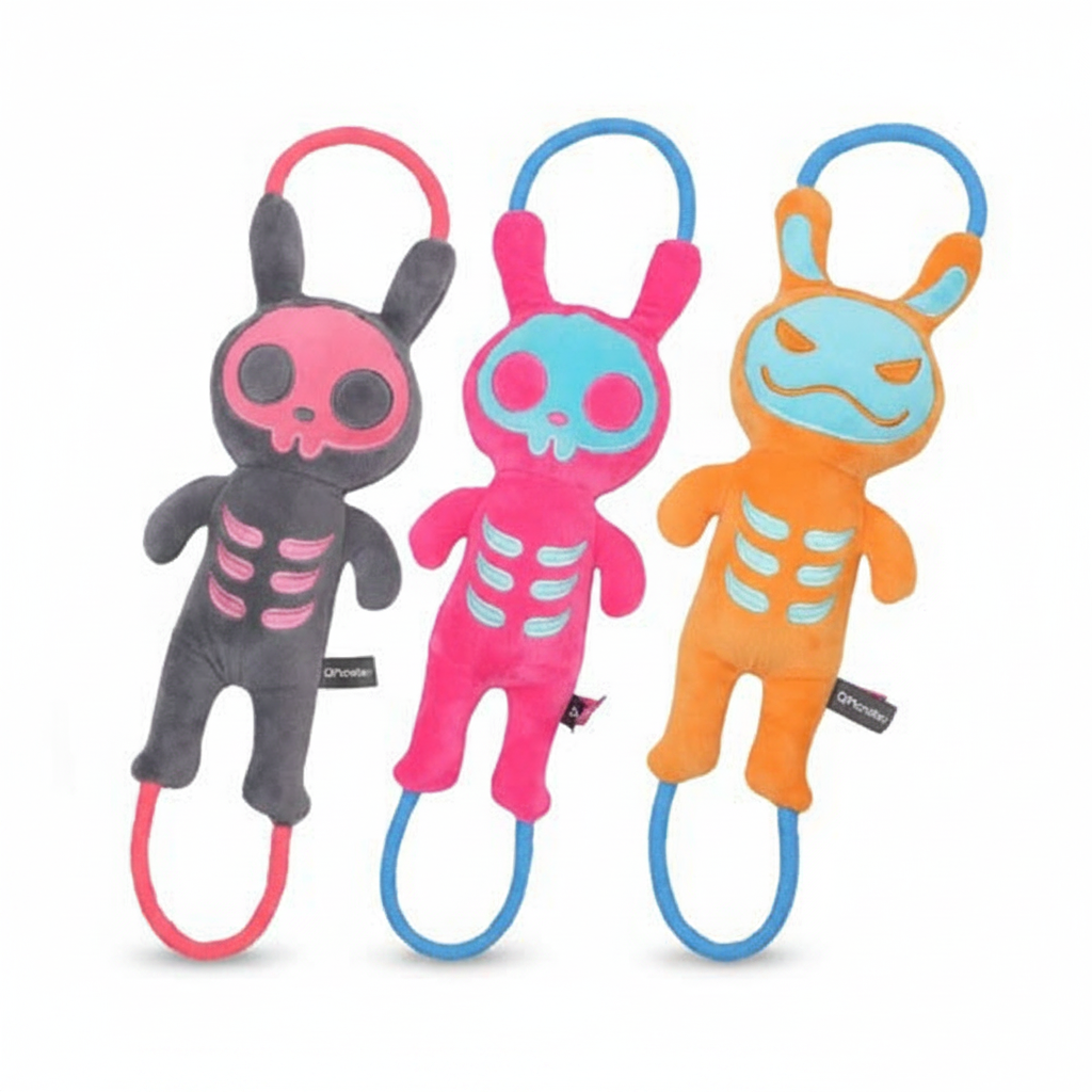 Skeleton Squeaker Handle Rope Dog Toy - All Colors