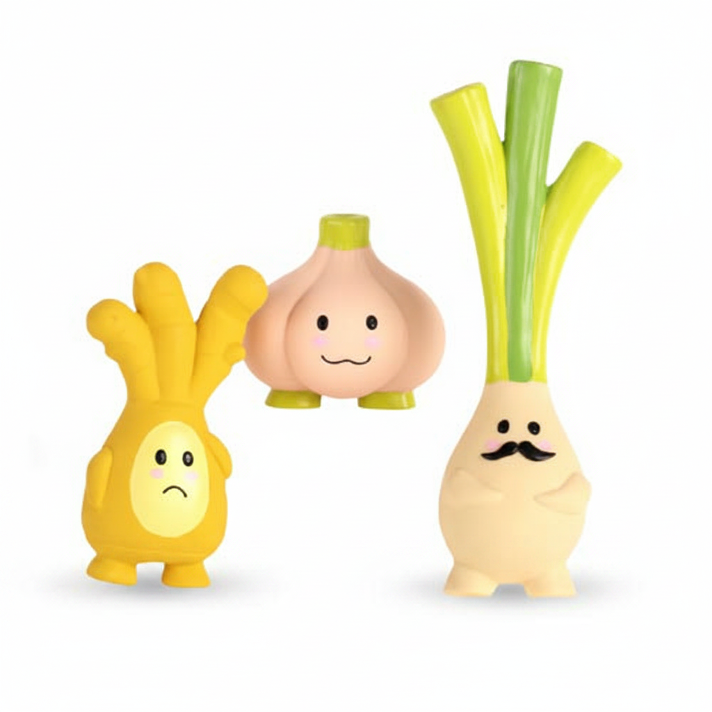 QMonster Scallion Ginger Garlic Veggie Family Squeaker Dog Toy Set