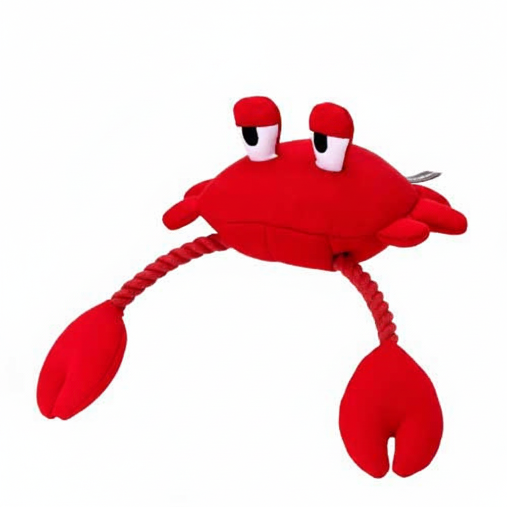 Red Crab Squeaker Rope Dog Toy with movable claws