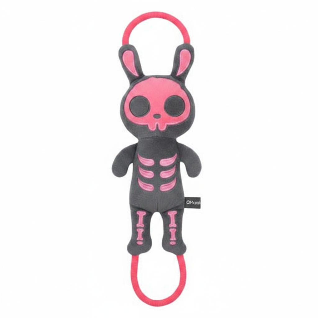 Skeleton Squeaker Handle Rope Dog Toy - Black