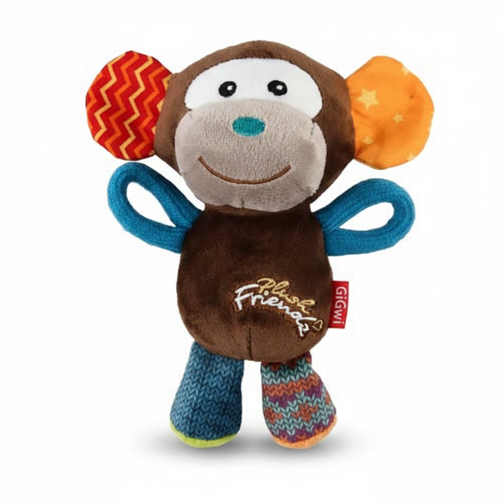 Plush Medal Monkey Squeaker Rope Dog Toy