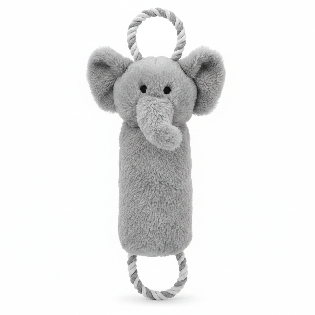 Plush Elephant Crinkle Squeaker Rope Dog Toy