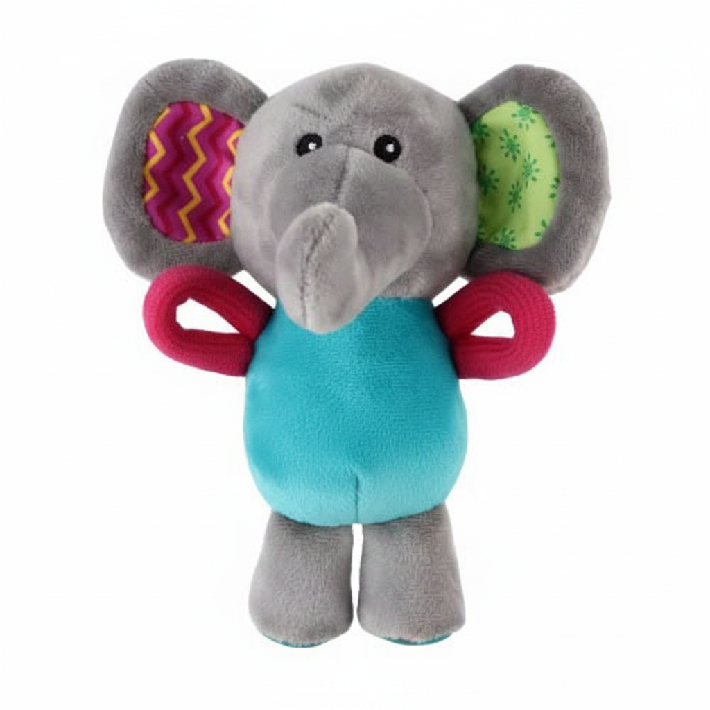 Plush Medal Elephant Squeaker Rope Dog Toy