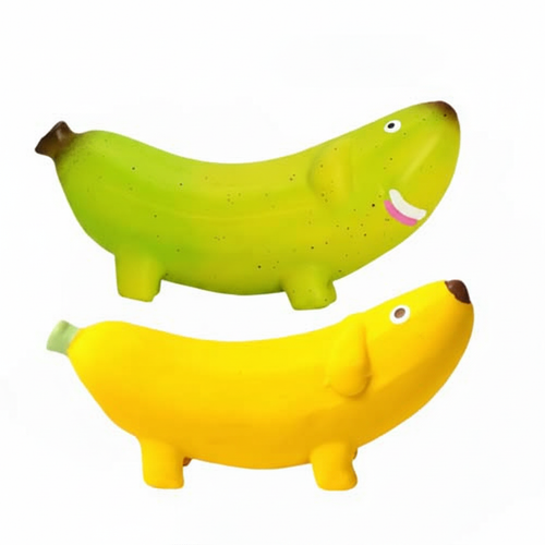Banana Squeaker Rubber Dog Toy – Green and Yellow by Furryo Studio